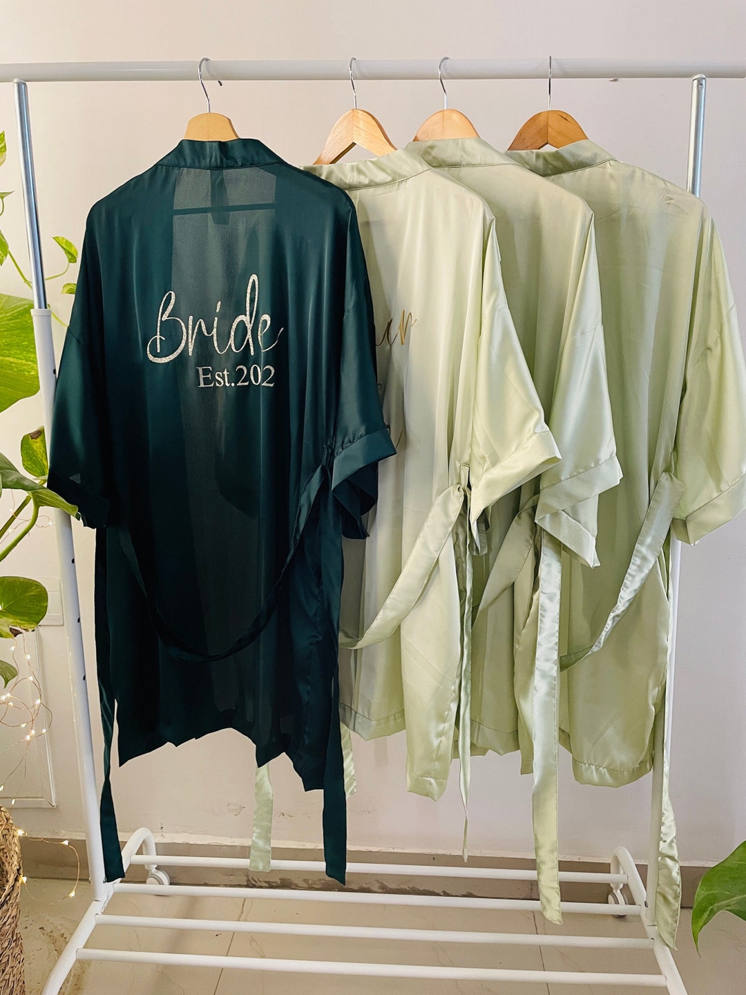 Emerald Silk Robe Sage Green Robe Be My Bridesmaid Satin Etsy