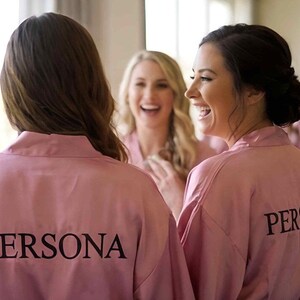 Blush Pink Bridesmaid getting ready Silk Kimono robe for Bridal party, Personalized Plus size Bride & Bridesmaid Robes for wedding day image 9