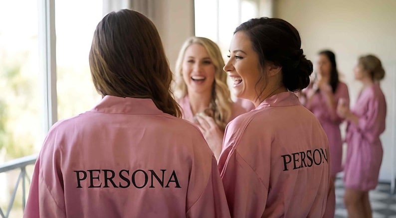 Blush Pink Bridesmaid getting ready Silk Kimono robe for Bridal party, Personalized Plus size Bride & Bridesmaid Robes for wedding day image 9
