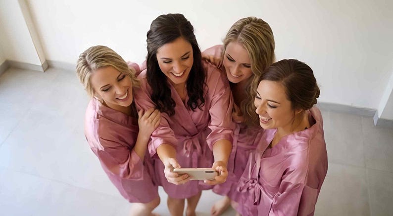 Blush Pink Bridesmaid getting ready Silk Kimono robe for Bridal party, Personalized Plus size Bride & Bridesmaid Robes for wedding day image 10