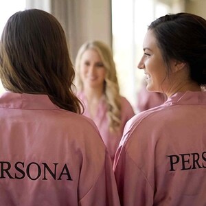 Blush Pink Bridesmaid getting ready Silk Kimono robe for Bridal party, Personalized Plus size Bride & Bridesmaid Robes for wedding day image 3