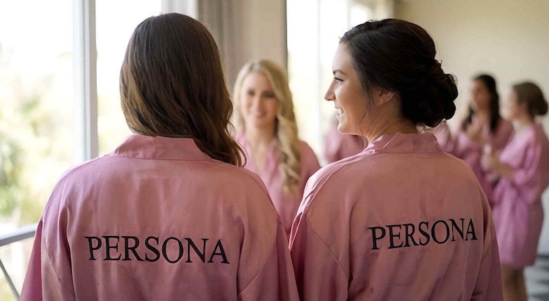 Blush Pink Bridesmaid getting ready Silk Kimono robe for Bridal party, Personalized Plus size Bride & Bridesmaid Robes for wedding day image 3