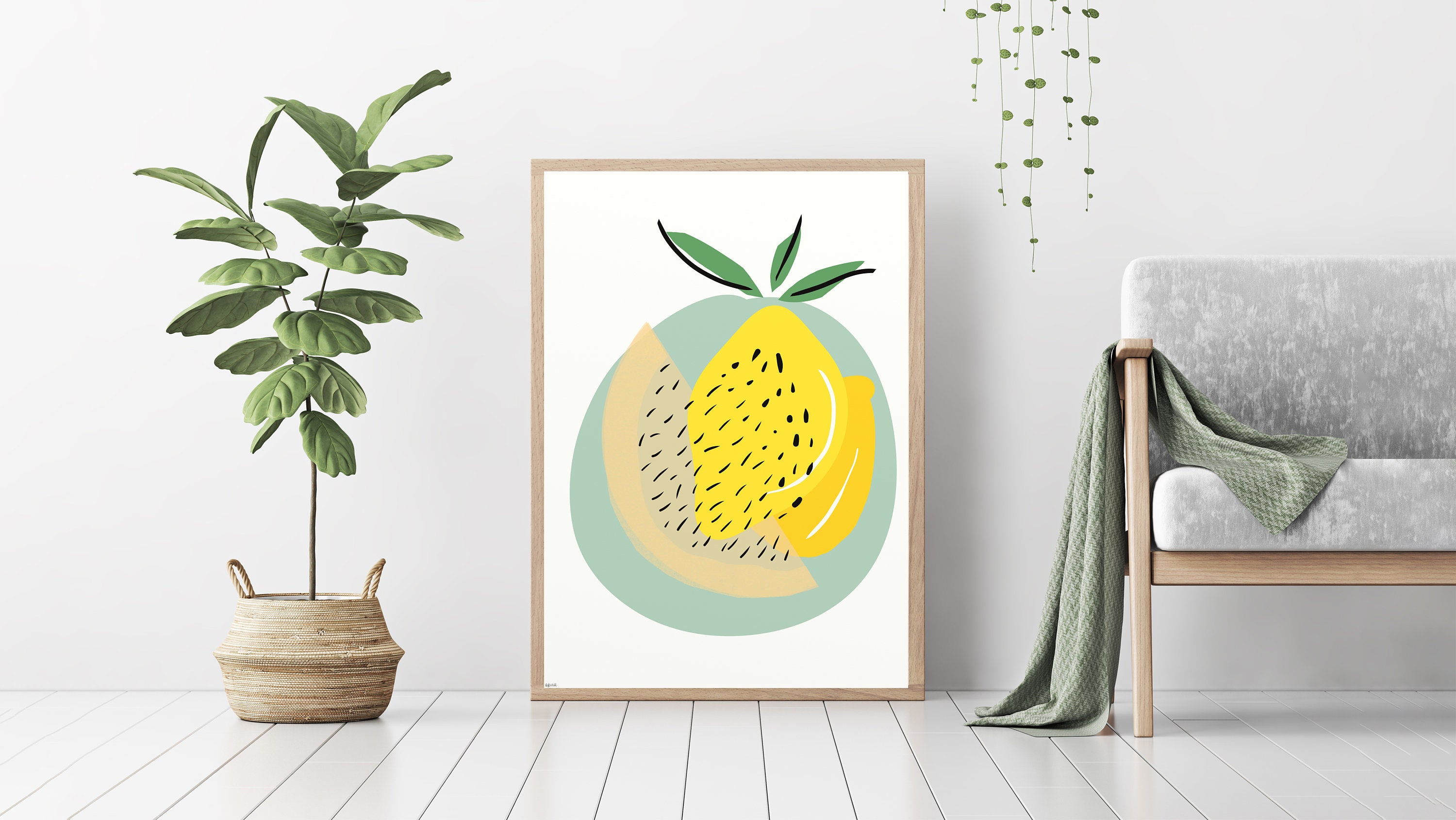 Abstract Lemon Wall Print Set of 2 Prints Modern Wall Art Etsy
