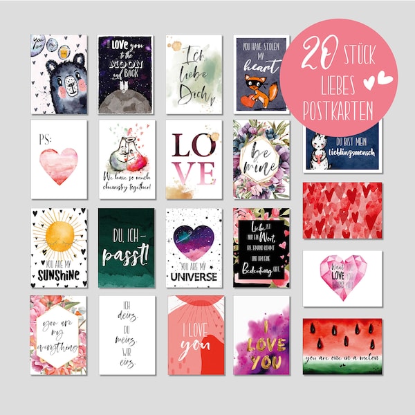 20 Valentinstag Postkarten Set -Liebespostkarten Liebe Valentin Karten Valentinstag Karte Liebeserklärung-Set-Verliebte-Geschenk Sie Ihn