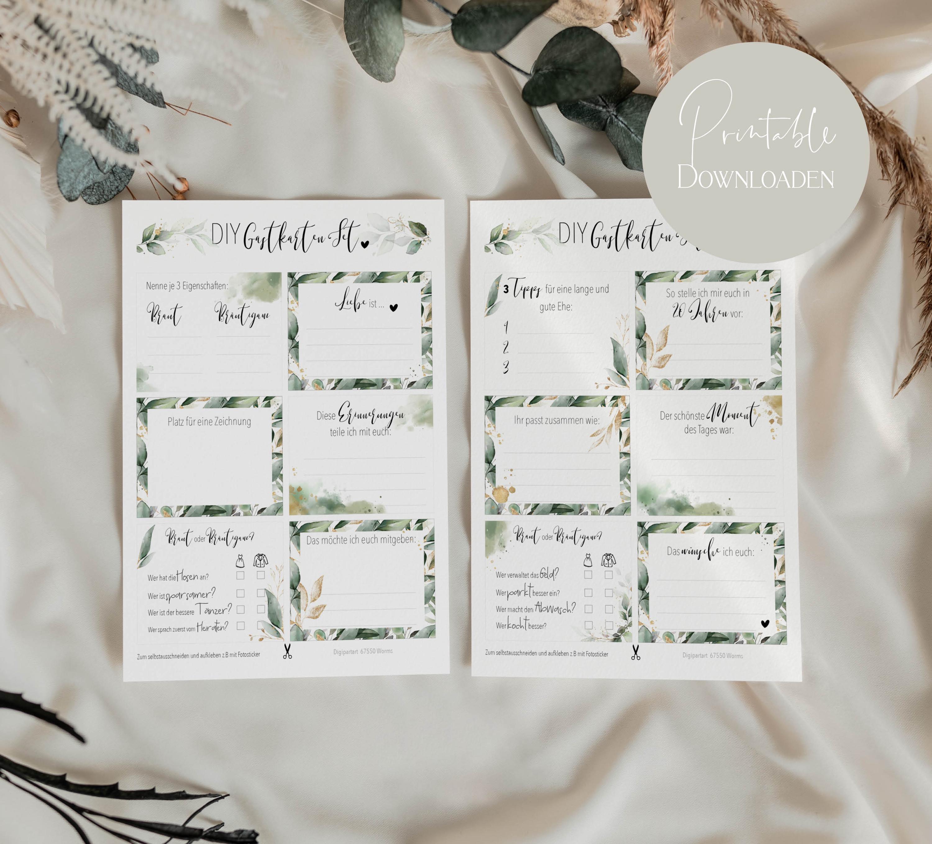 Download - DIY Guest Cards 12 Set - For Self-Printing - PDF Format-Digital Cards for the Guest Book