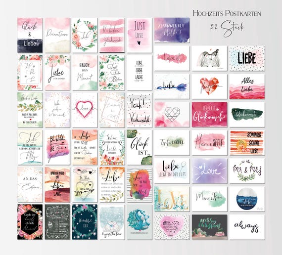 52 Postkarten -jede Woche eine Karte - ein Jahr lang- kreatives Hochzeitsgeschenk -Gästebuch- Postkarten Hochzeit 52 Wochen