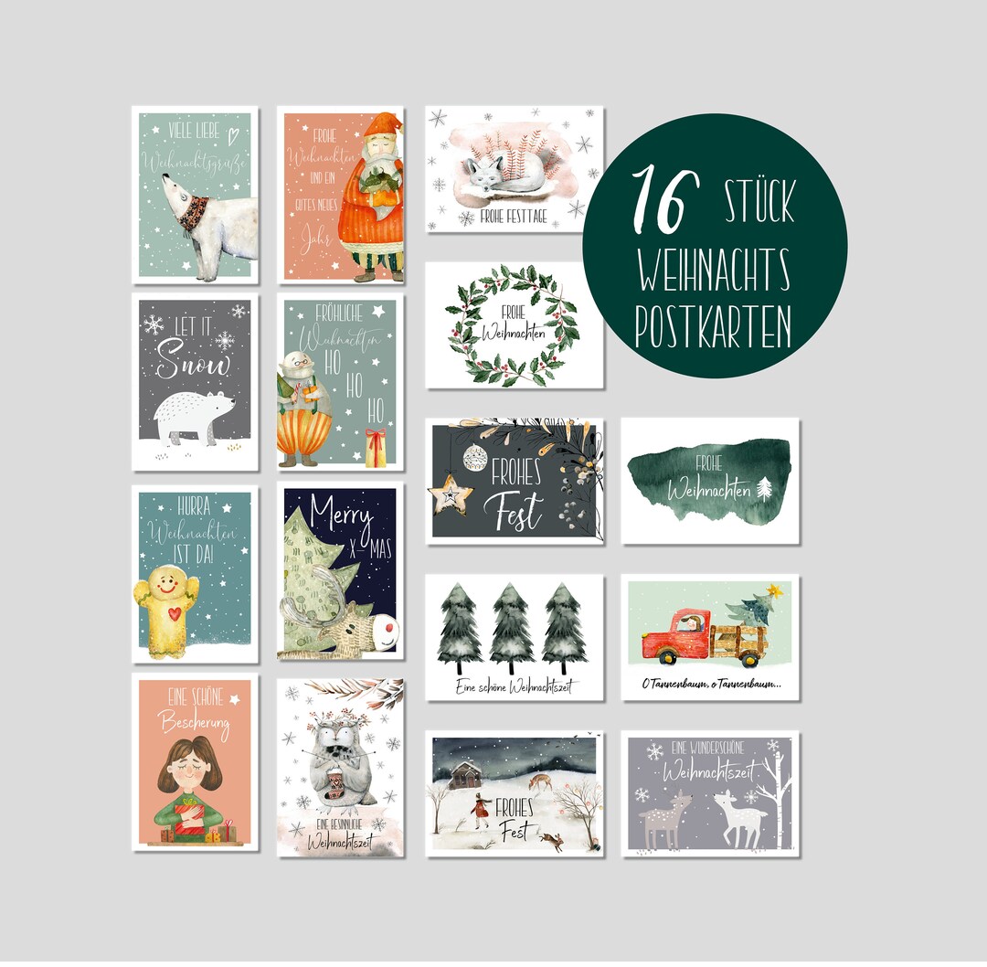 16 Christmas Postcards Set of 2 Great Christmas Postcard Set Christmas — free download