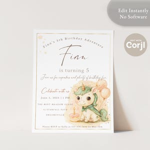 Customized Unicorn Boy Birthday Invitation | 5x7 Printable Einladung Corjl | Personalisiert Einhorn Party Karte | Finn