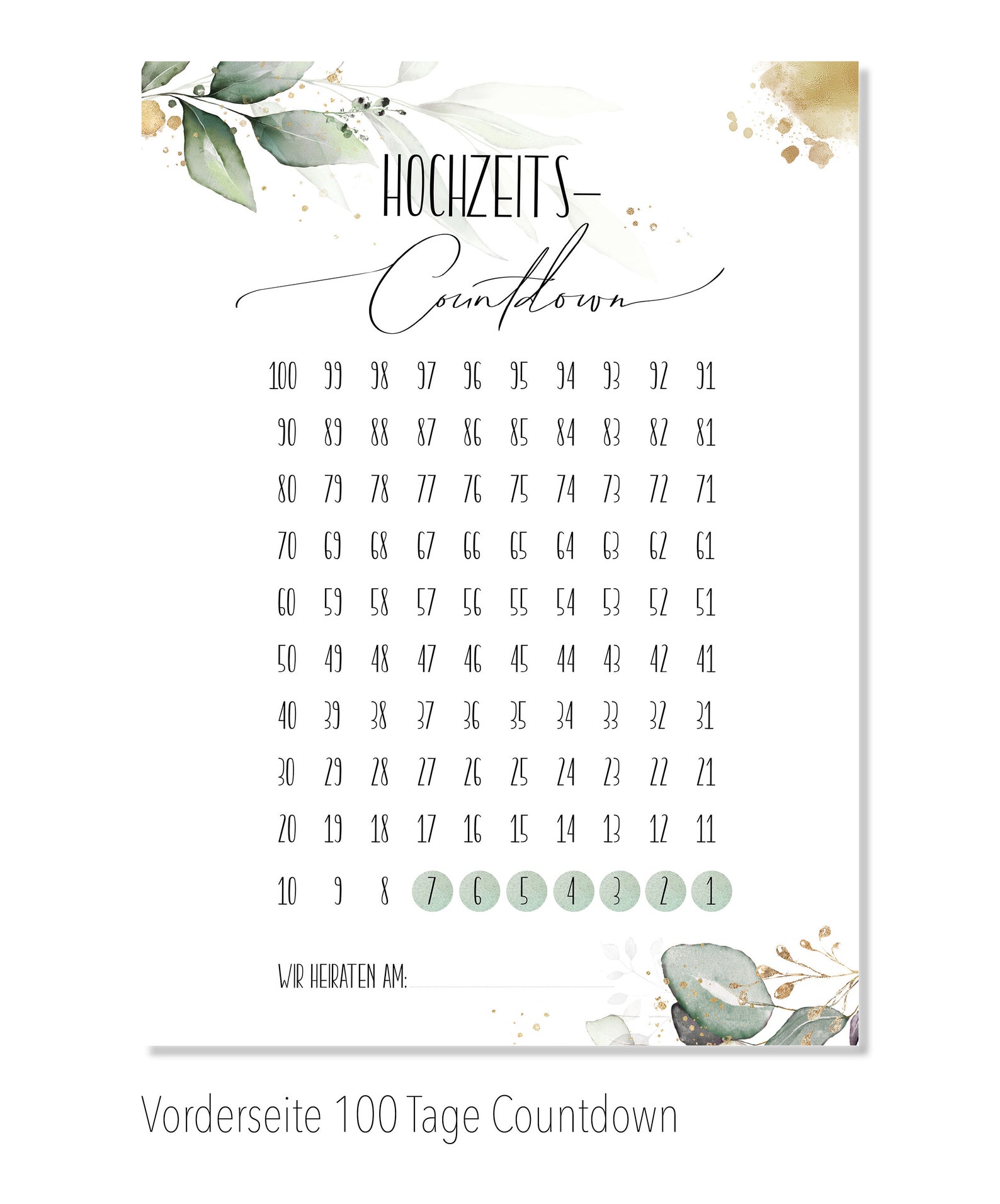 Hochzeit Countdown 100 Tage Vorfreude Must Have Edler Etsy.de