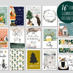 16 Weihnachtspostkarten SET 1 tolles Weihnachts-Postkarten Weihnachtskarten Grußkarten für Freunde und Familie zu Weihnachten Bild 1