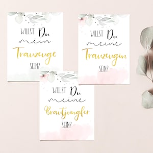 Willst Du mein/e  Trauzeugin / Trauzeuge / Brautjungfer  sein - Goldfarbene karte - DIN A6 -Postkarte