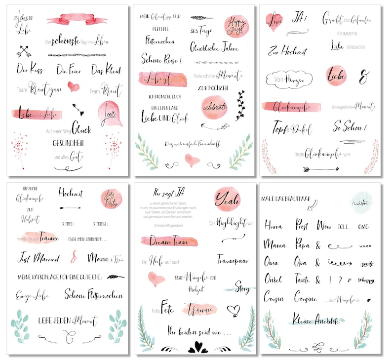 Guestbook Wedding Sticker - 133 Stickers on 6 Sheets DIN A5 -Sticker Beautifully and lovingly designed- 
