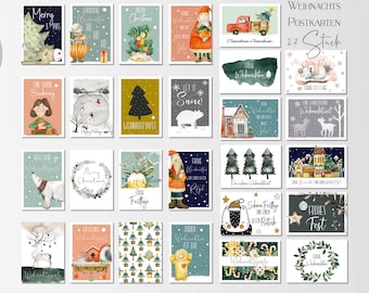 27 Weihnachtspostkarten - Weihnachts-Postkarten Set - Weihnachtskarten zum versenden an Weihnachten-Grußkarte-Weihnachtspostkarte