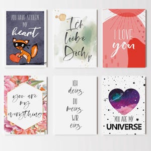 6 Valentinstag Postkarten Set - Ich Liebe Dich