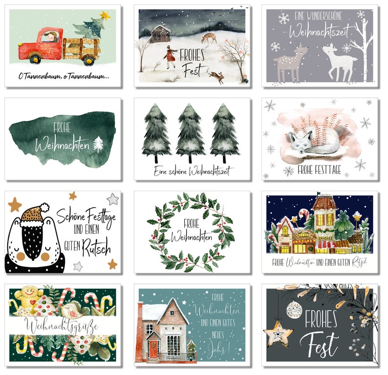 32 Weihnachtspostkarten Weihnachts-Postkarten Set Weihnachtskarten zum versenden an Weihnachten-Grußkarte-Weihnachtspostkarte Bild 3
