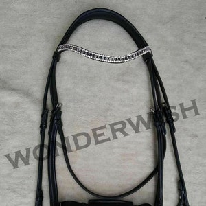 Horse Leather Bridle Tack Patent Leather Drop Noseband Bridle with Crystal Chain Browband