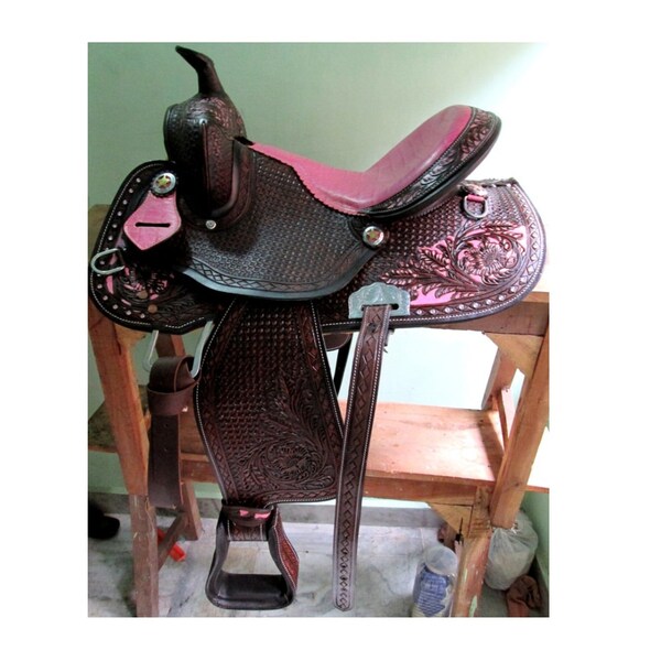 Pink Barrel Racing Western Show Leather Premium Horse Saddle Tack Set  FREE SHIP