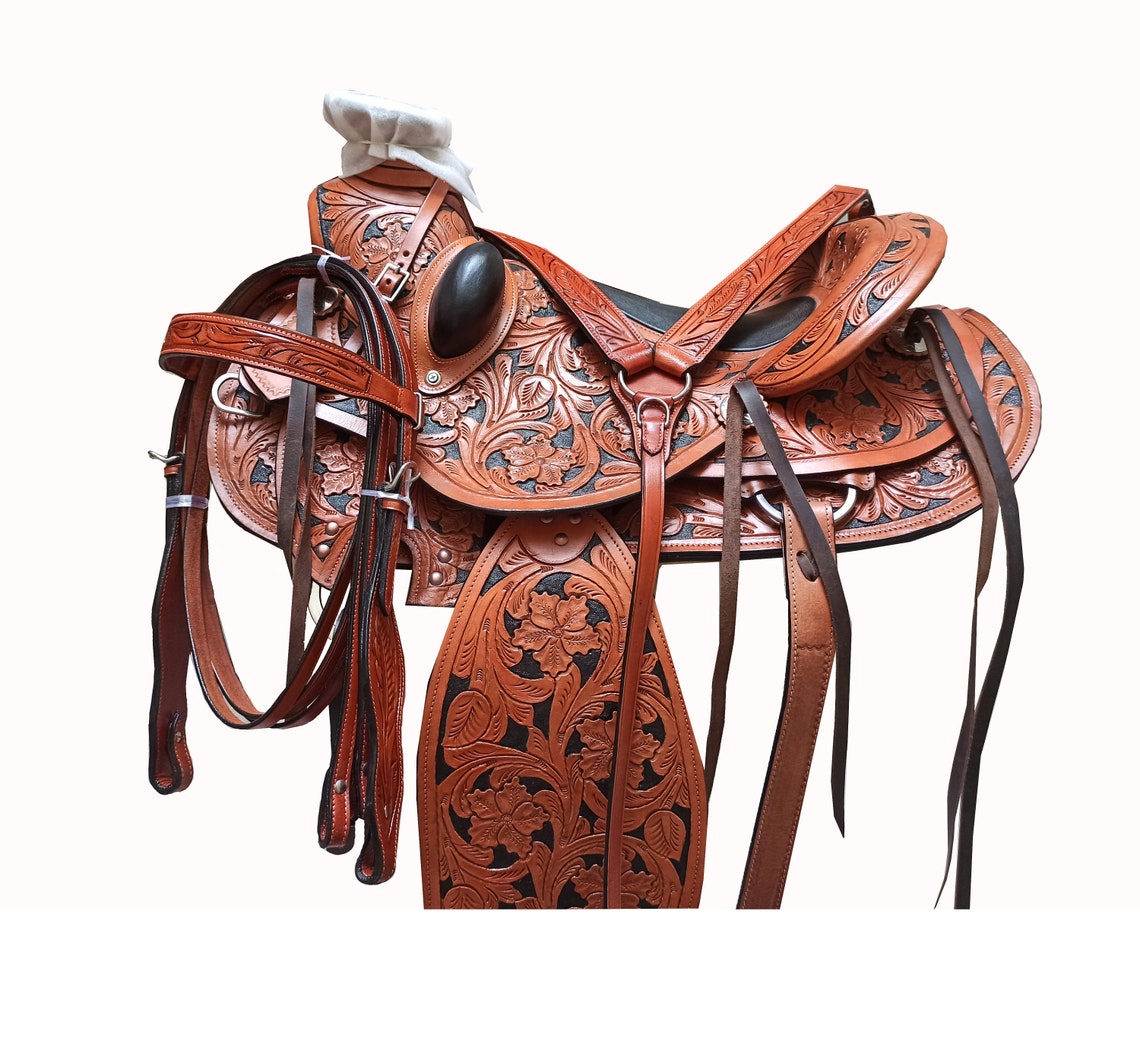Western saddle with matching Headstall & Breastplate Tan Etsy