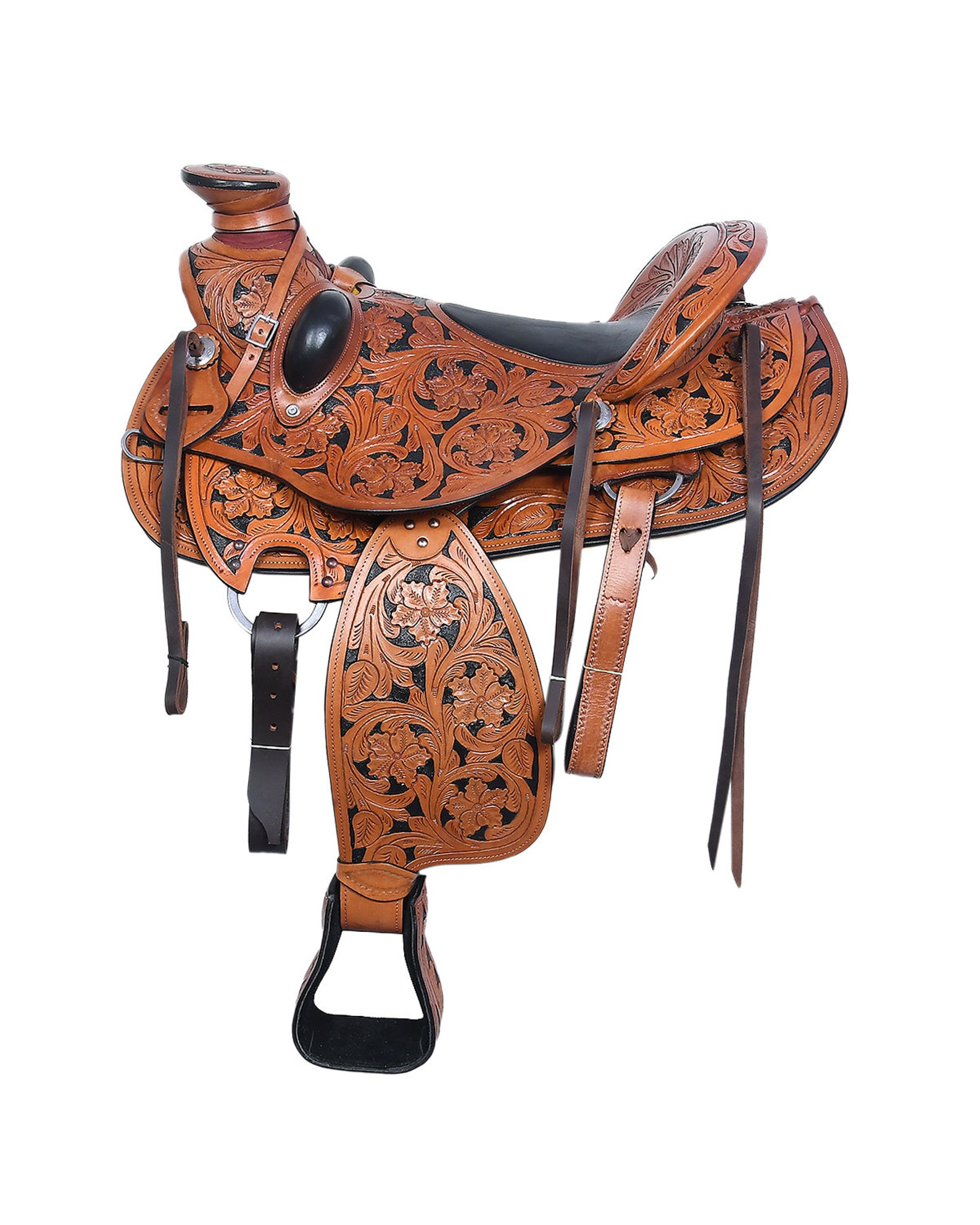Western Saddle With Matching Headstall & Breastplate Tan Black Etsy