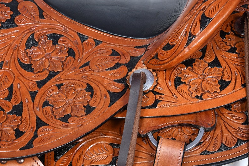 Western Saddle With Matching Headstall & Breastplate Tan Black Etsy