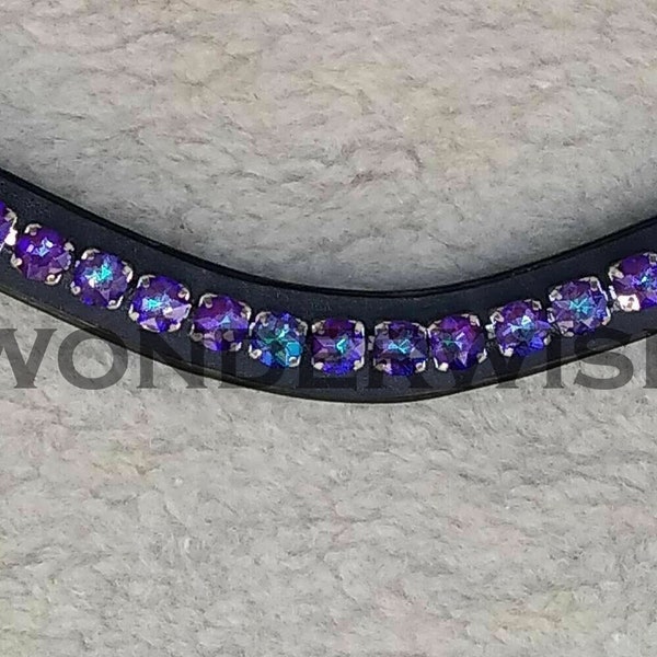 Têtière Cheval Noire - Perles Onyx & Métal & Rondelles Bleues - Pet & Pasture