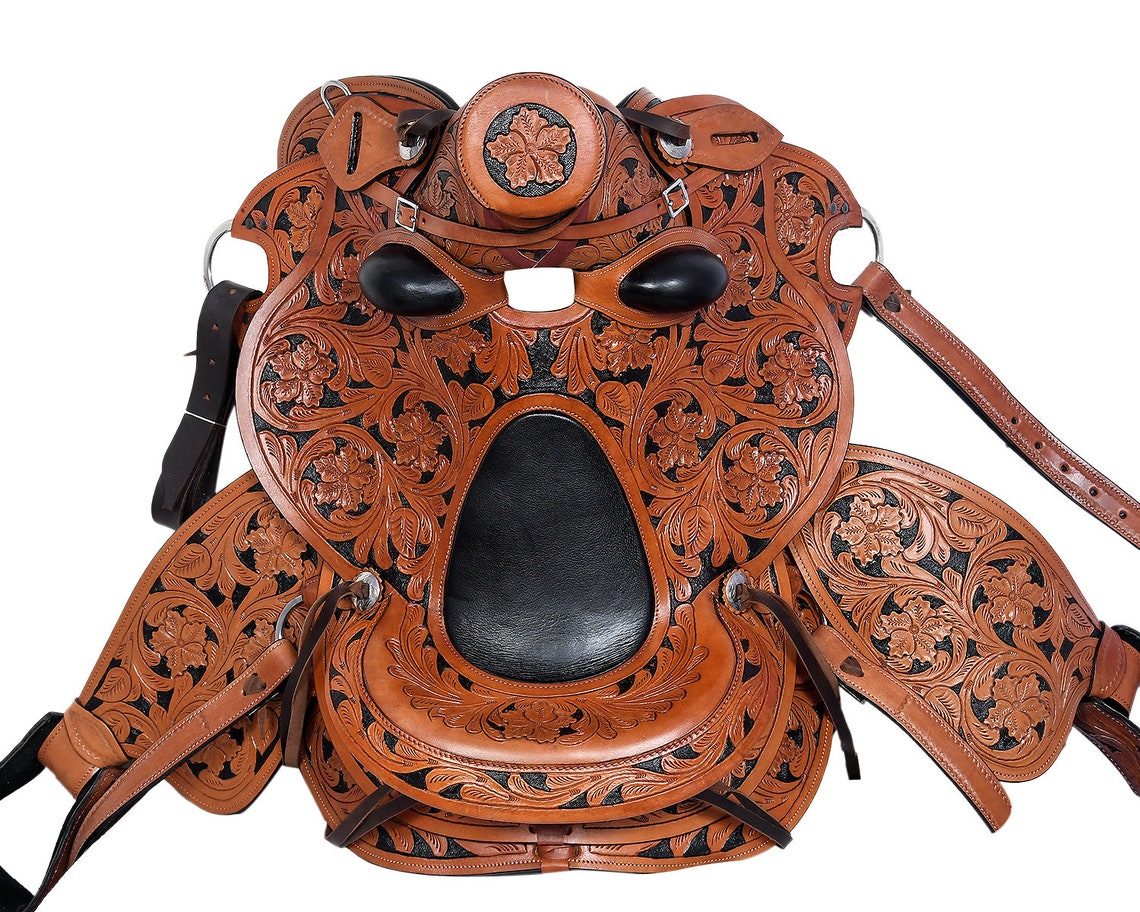 Western Saddle With Matching Headstall & Breastplate Tan Black Etsy