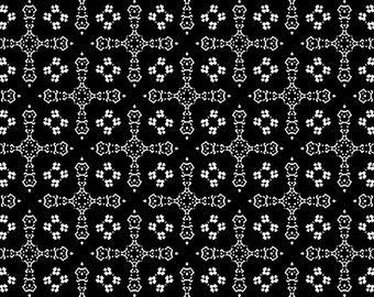 Tela estampada de diseñador. El diseñador británico Hooman Khaknegar Moghaddam, modelo clásico en blanco y negro con un motivo elegante.