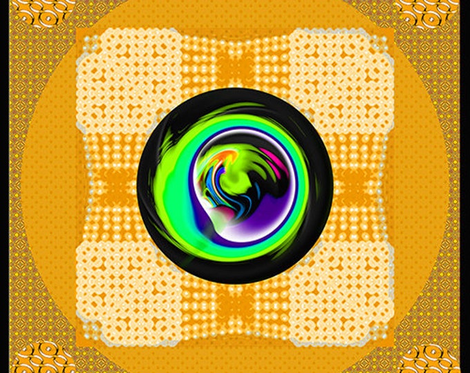 Designer silk scarf SUNSET YELLOW, abstract motif and spider pearls, scarf collectio,scarf and accessories gift for her geometric design