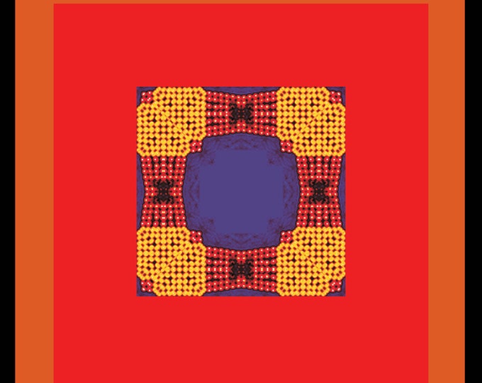 Designer silk scarf red, orange, women scarves accessories gift for her geometric design