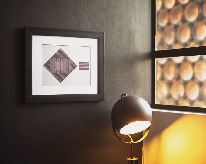 ethnic fine art print, stripes in reds, blue,white, beige and aztec modern style country style