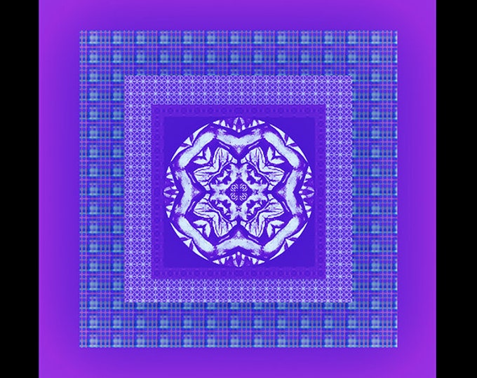 Designer, silk scarf, purple and blue, modern design with geometric, scarf collection,scarf and accessories gift for her geometric design
