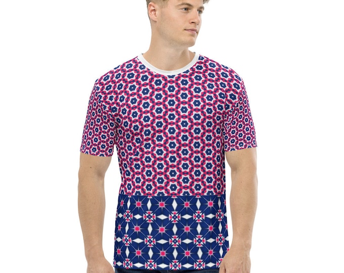 Men's T-shirt designer pattern, in blue and other colours, mens fashion top, streetwear or club wear