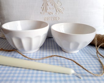 Vintage White Porcelain Two Bowls, Bowls Opaque With Sides On Foot ,The essential for breakfast ,Lovely French Style For Decoration
