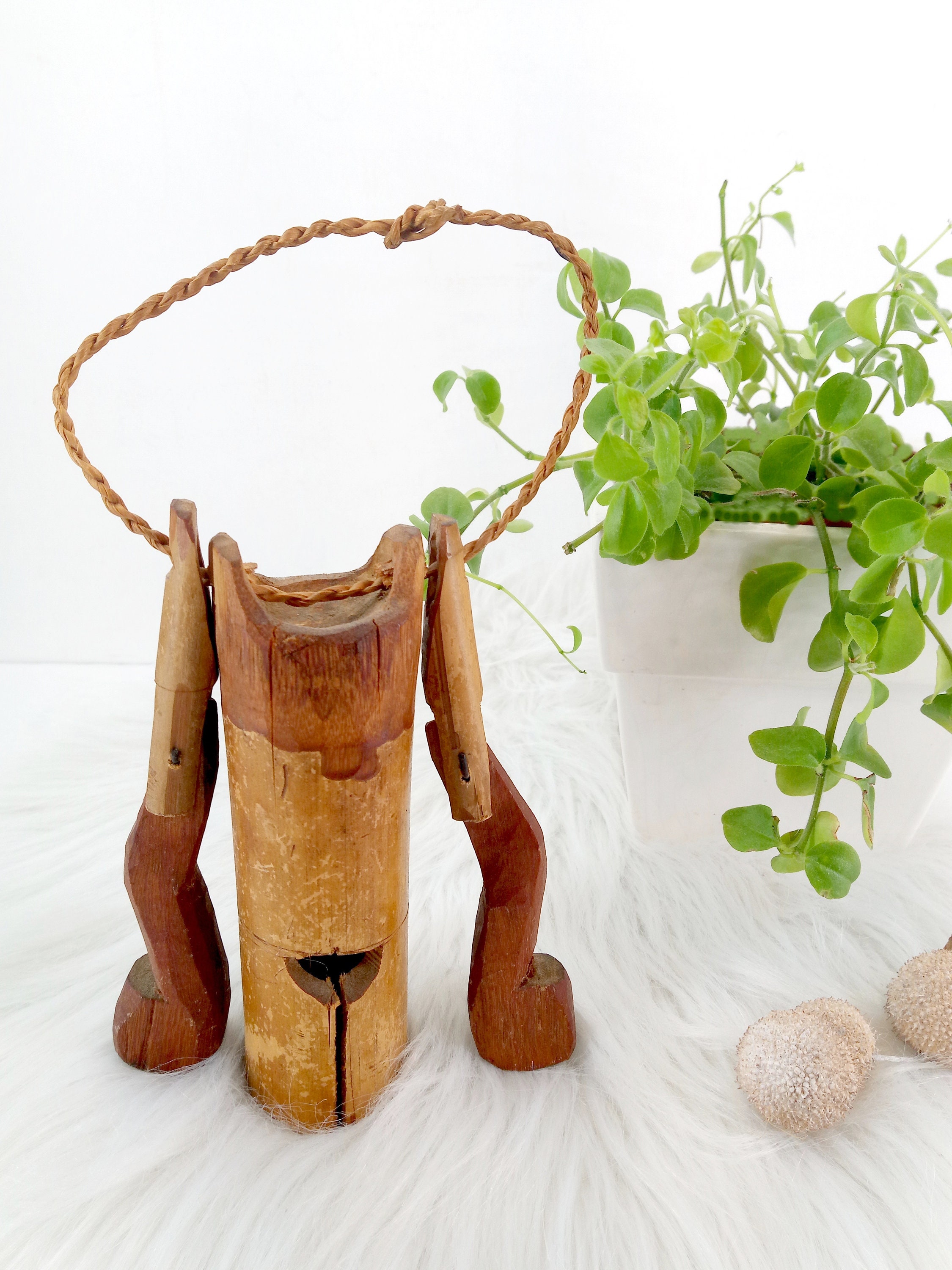 Vintage Bell , Folk Art Farm, Hand Carved By A Shepherd, Rare, Double Clackers With The Bell, Wood C