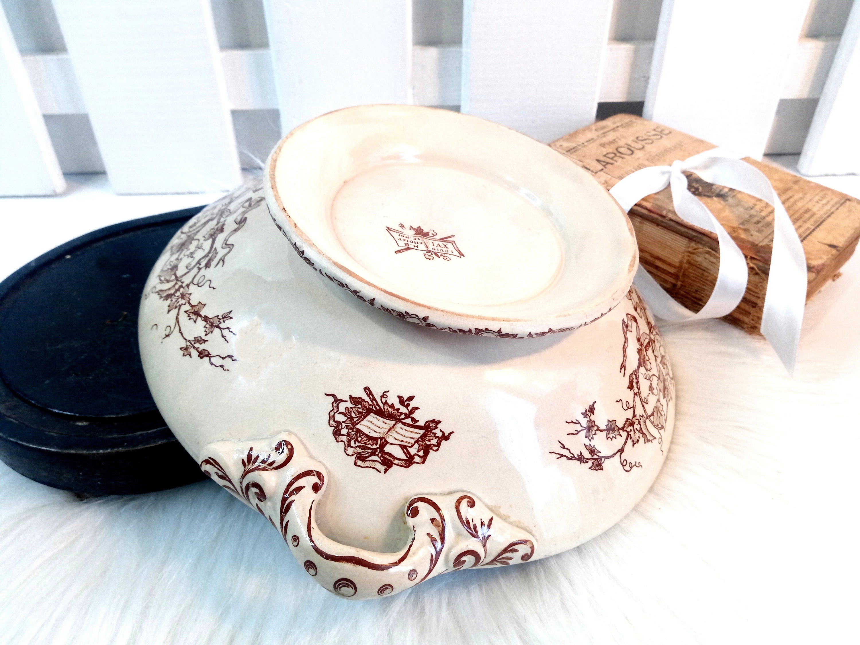 Antique Bowl French Français Vintage Stamped Choisy Le Roi Louis Xvi Rare Ceramic Bowl Coupe Ancienn