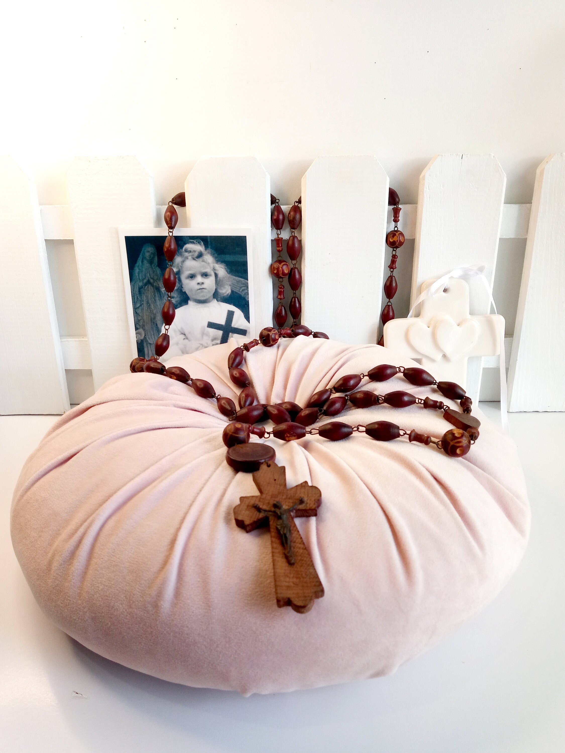 Antique Francais Rosary French Vintage Chapelet Monk Wooden Notre Dame de Lourdes 1900 S 70 Perls An