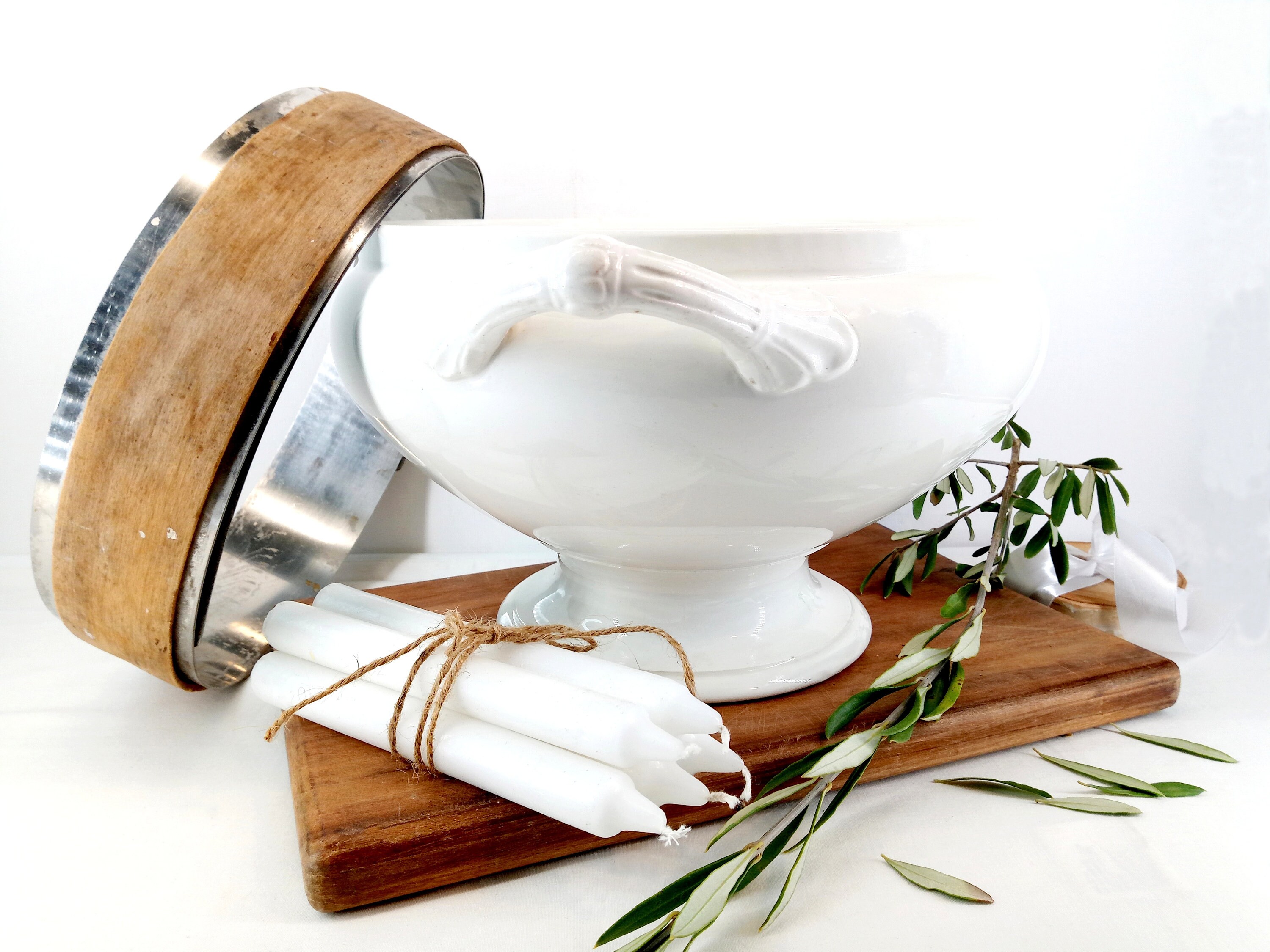 Antique Tureen , Largewhite Ironstone, Stamped Nimy Belgium, Vintage Bowl, For A Country Chic Interi