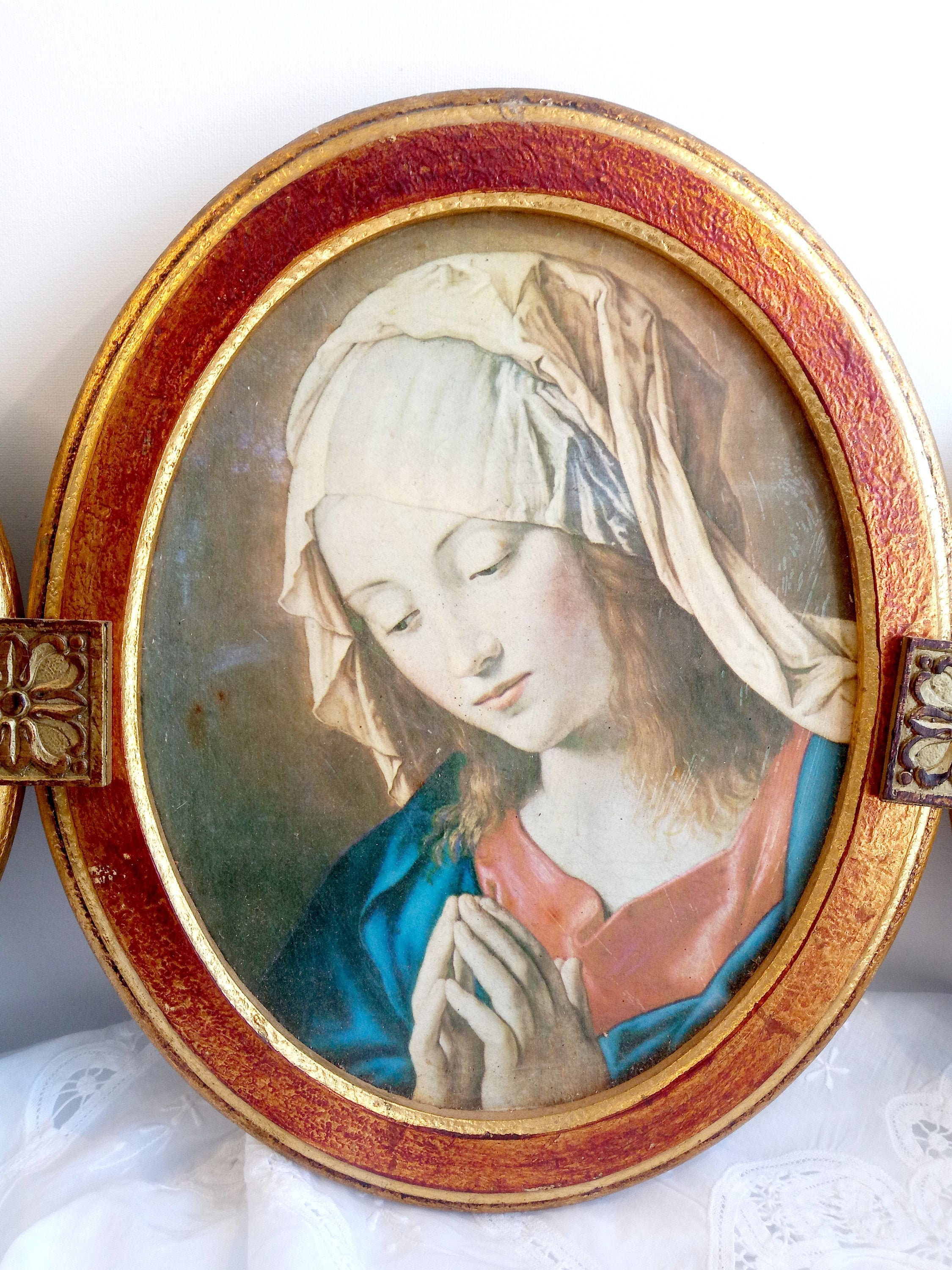 Vintage The Virgin Mary Picture Frame, Religious Decoration, Virgin Triptych Frame, Interior Decorat