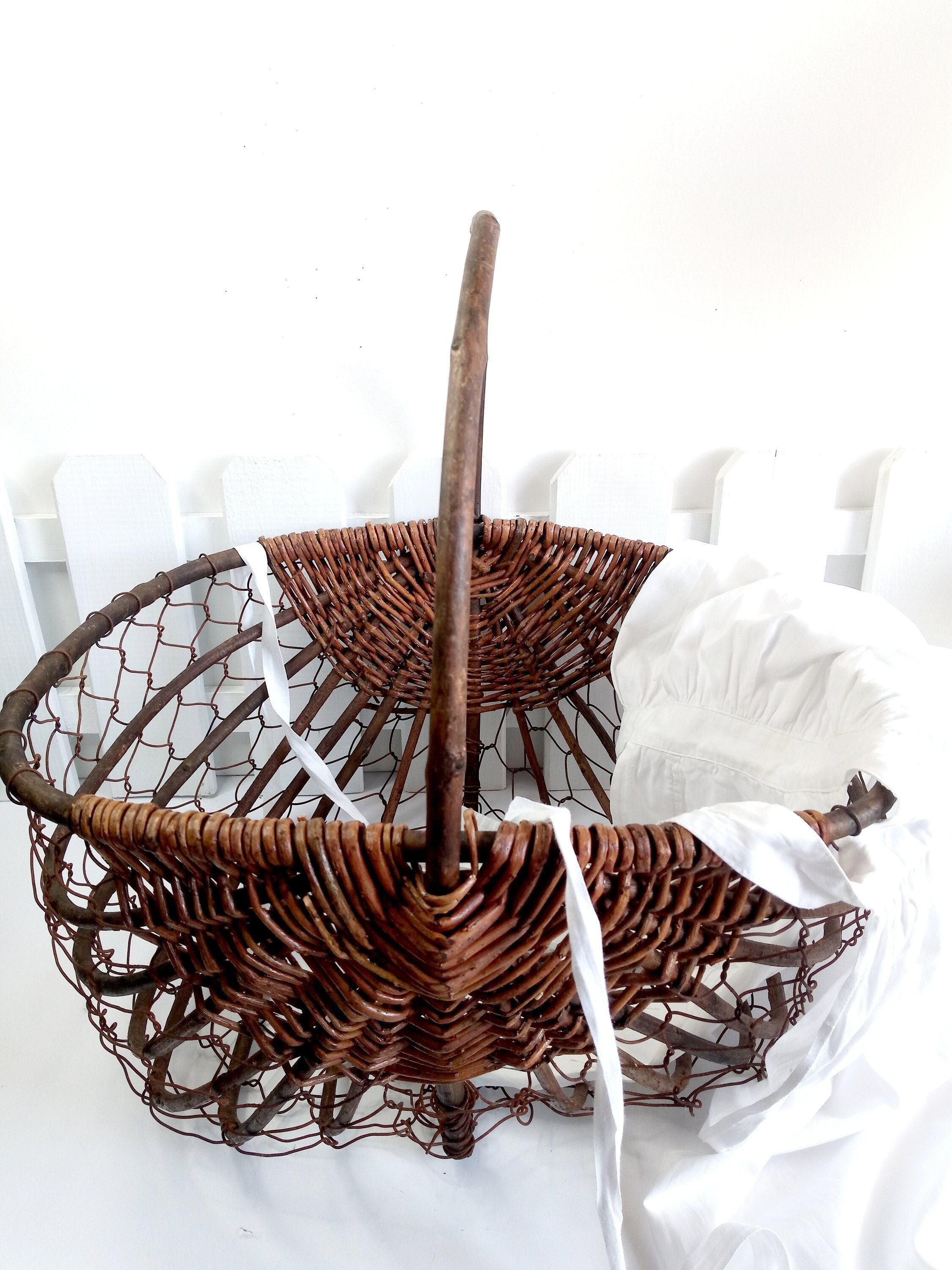 Français Basket Vintage French Wood Iron Handmade Panier Ancien Interior Decoration