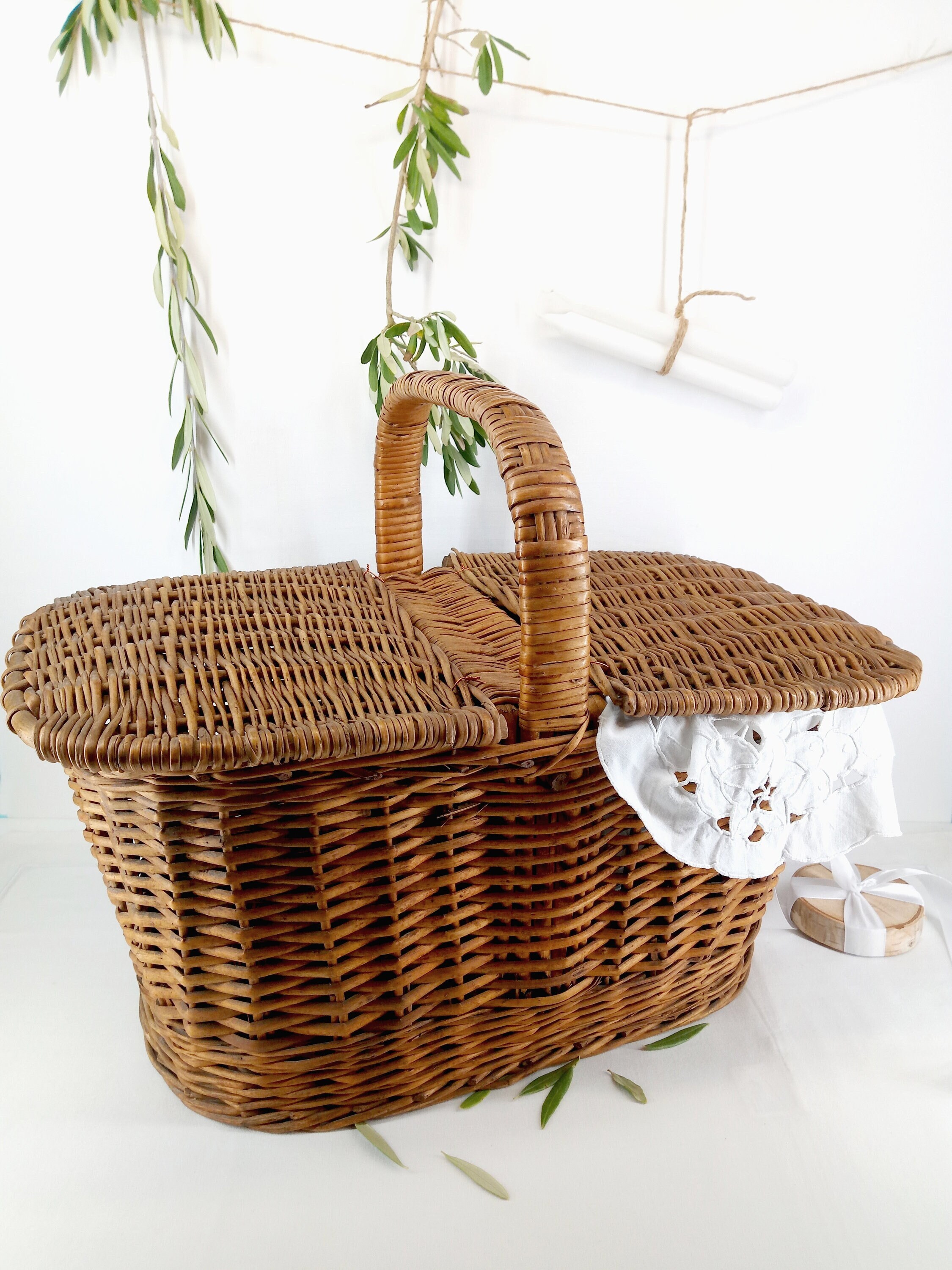 Basket Français Basket French Vintage Picnic Wicker 2 Openings Panier Ancien Osier Shopping Basket