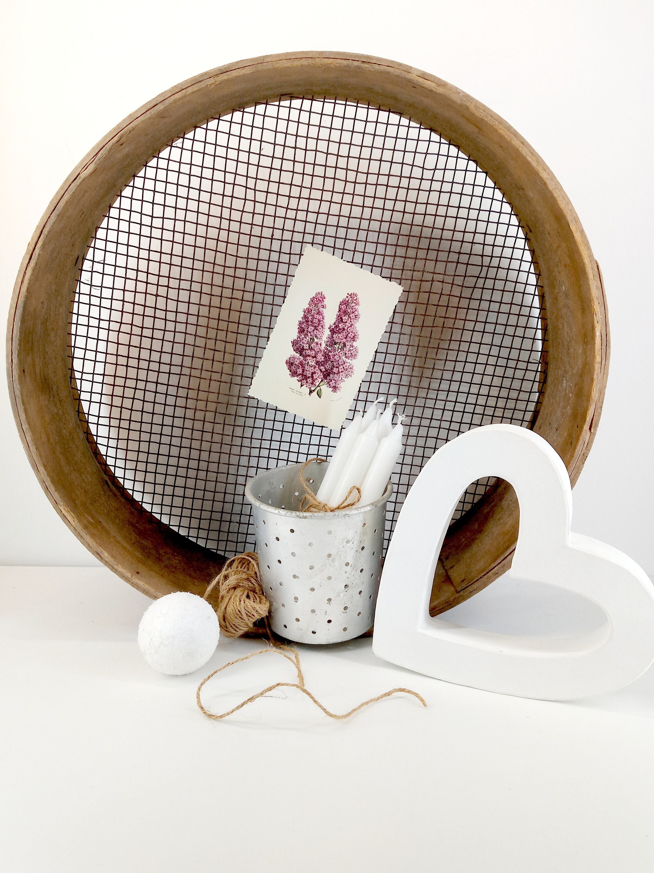 Antique Français Sieve , Brown Color, Made Of Wood Metal & Old Iron , 1940S Ideal For A Chic Country