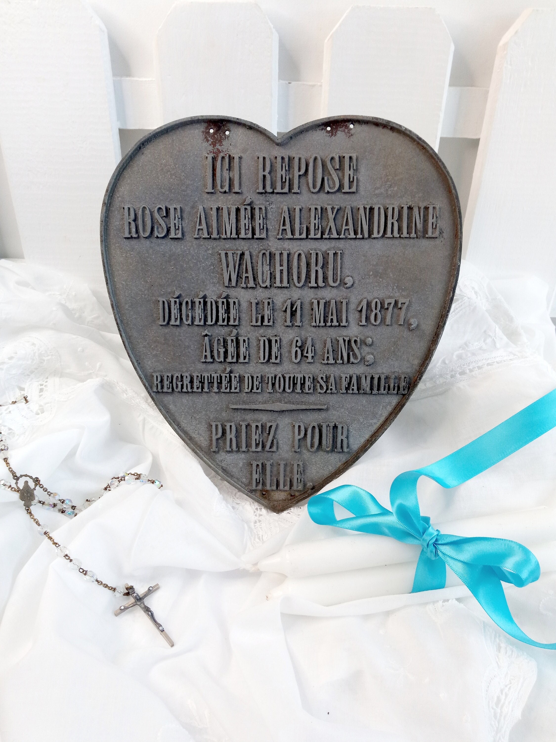 Antique Français Ornate Heart French Cemetery Ornament Large Cast Iron Religious Coeur Ancien Cimeti