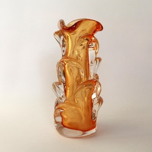 Mid-Century Heavy Glass. Vintage Orange Glass Vase. Collectible Decor.