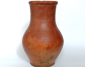 Wabi sabi pottery primitive vessel. Shabby chic Rustic decor. Old tall terracotta vase.