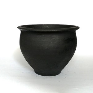 Farmhouse black clay pot. Gothic style. Wabi sabi pottery primitive vessel.