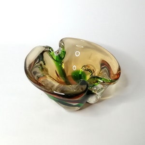 Small art glass ashtray. Vintage decorative sculpture bowl. Bohemian art glass