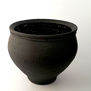 Wabi sabi pottery vase. Vintage black clay pot. Farmhouse Style.