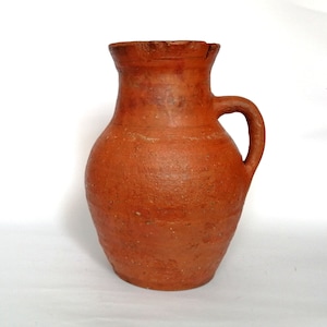 Vintage Ukrainian Terracotta Jug - Large Rustic Decorative Vase, Farmhouse Style