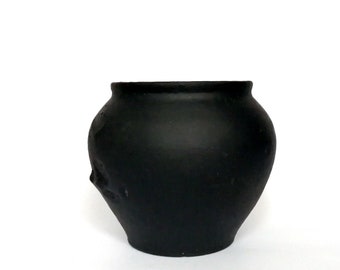 Vintage small clay pot. Wabi sabi pottery primitive vessel. Shabby chic Rustic decor.