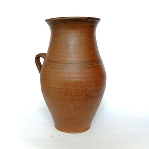 Tall vintage clay pot. Wabi sabi pottery terracotta vase. Rustic farmhouse decor.